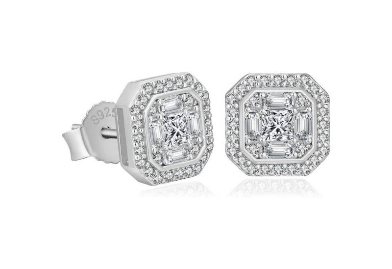 LuxusKollektion Ohrring und Ketten Set S925 Silber Ohrringe Herren Iced Out Zirkonia 14K Gold beschichtet 9mm von LuxusKollektion