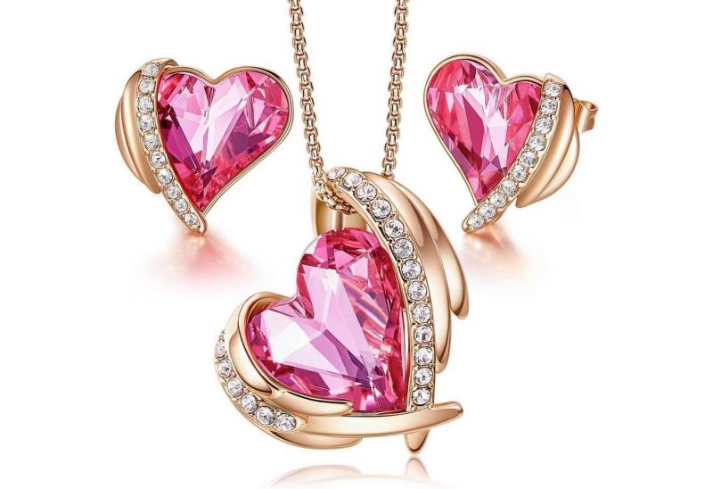 LuxusKollektion Ohrring und Ketten Set Schmuckset Damen Herz Halskette Ohrringe Geschenkbox Rosegold Rosa von LuxusKollektion