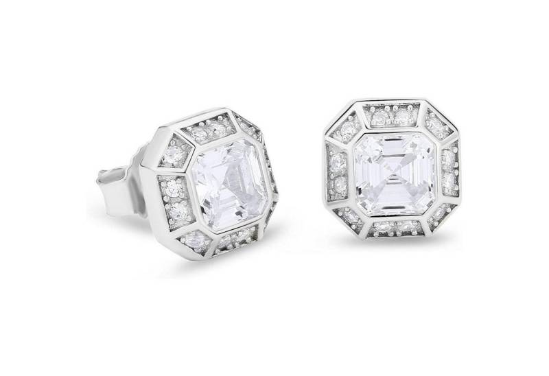 LuxusKollektion Ohrring und Ketten Set Silber Ohrringe Herren Iced Out mit Zirkonia, allergiefrei, Geschenk von LuxusKollektion