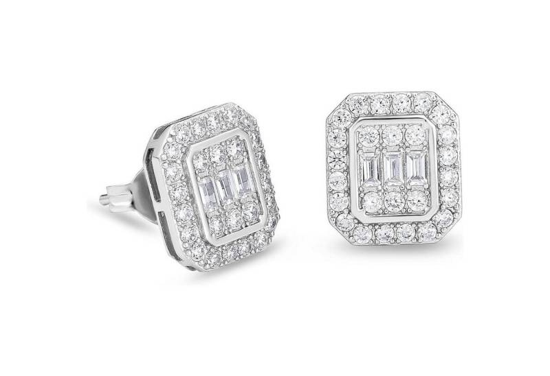 LuxusKollektion Ohrring und Ketten Set Silber Ohrringe Herren Iced Out mit Zirkonia Steinen 14K beschichtet von LuxusKollektion