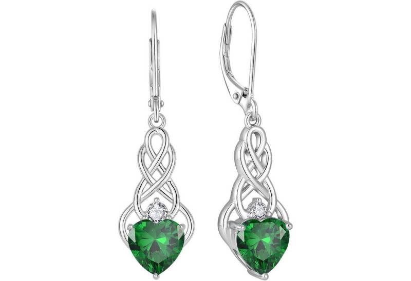 LuxusKollektion Ohrring und Ketten Set Unendlichkeit Keltischer Knoten Ohrringe Damen 925 Silber Smaragd von LuxusKollektion