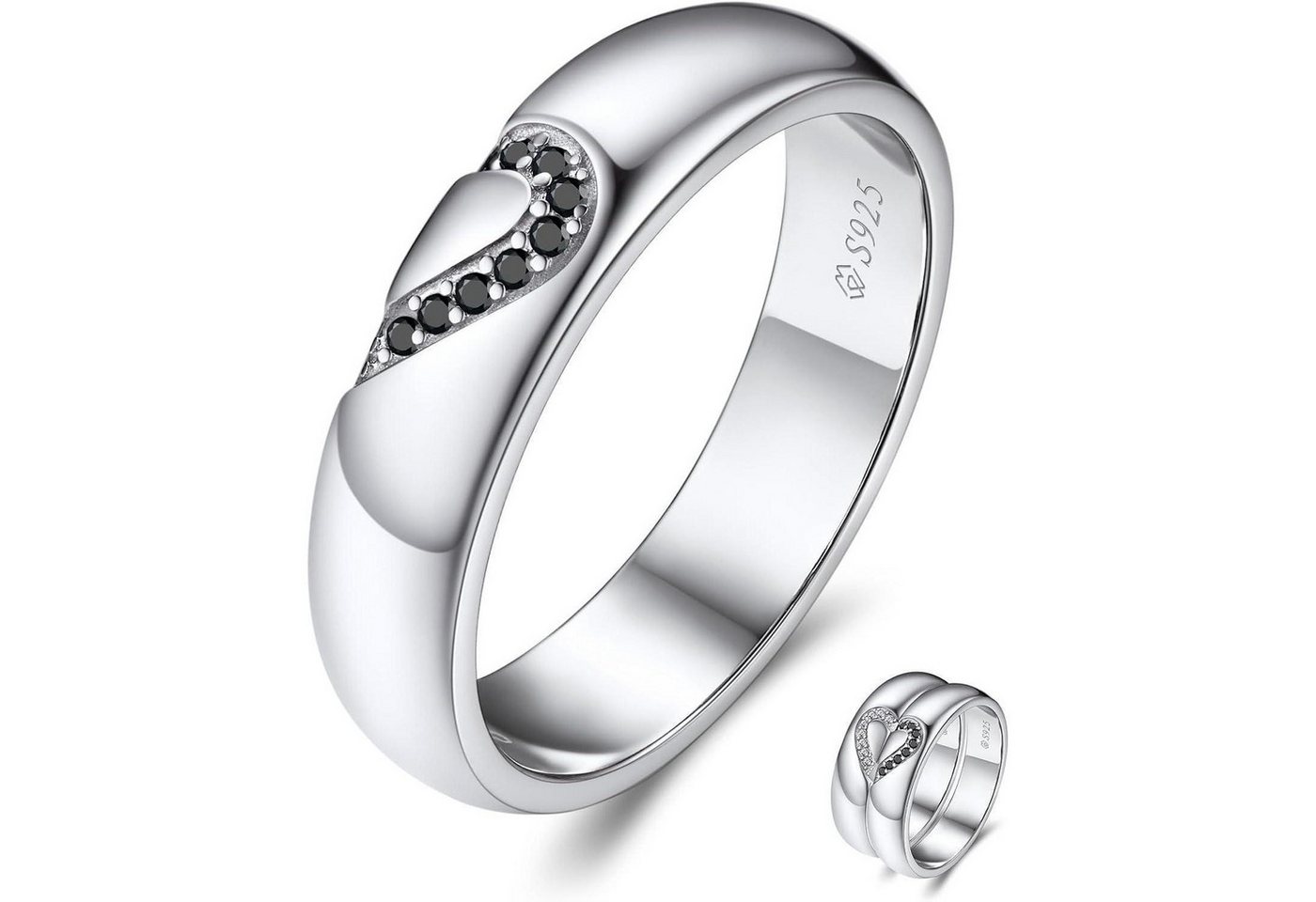 LuxusKollektion Partnerring Partnerring Ehering Silber Valentinstag Geschenkbox Schwarz 60 von LuxusKollektion