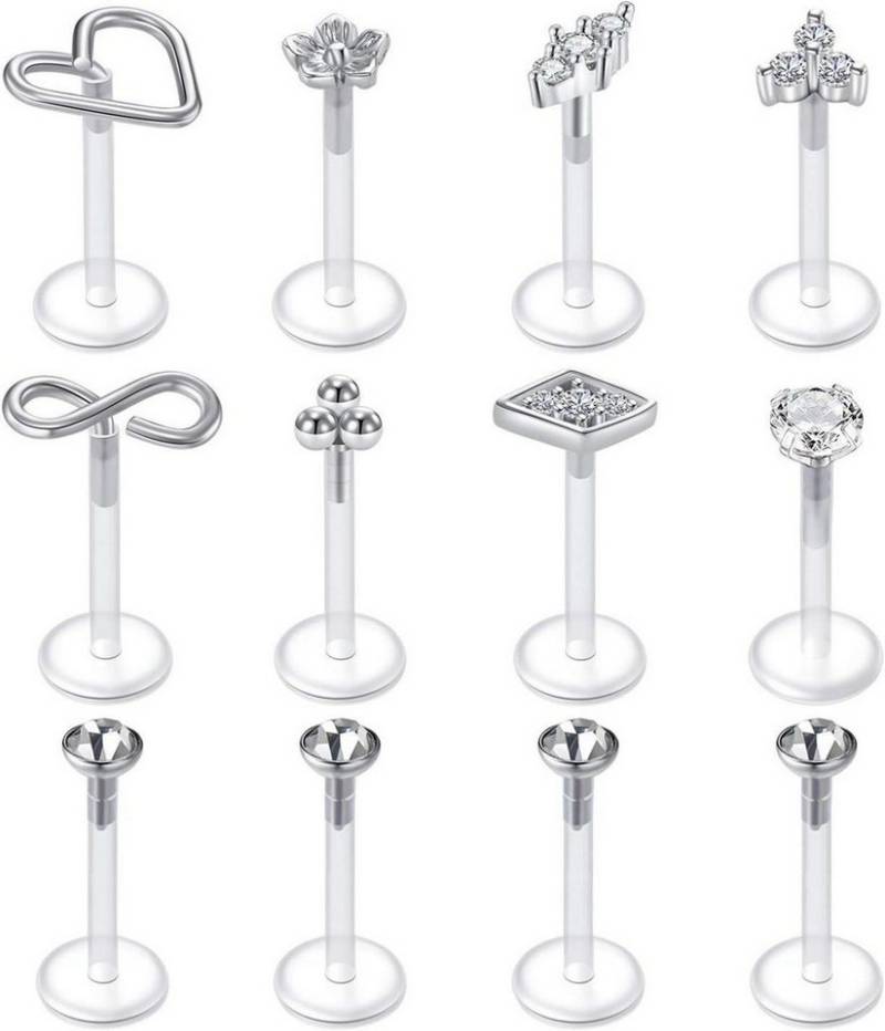 Crdifu Piercing-Set 12stk Bioflex Lippenpiercing Set Flexibel Kunststoff 6/8/10mm Helix von Crdifu