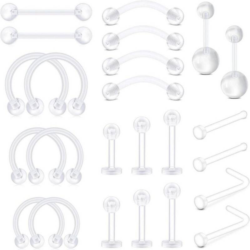 D.Bella Piercing-Set 16G 18G Klar Flexible Piercing Retainers Set Hufeisen Labret Nabel von D.Bella