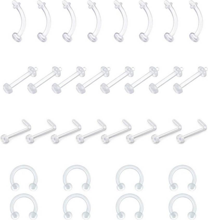 D.Bella Piercing-Set 16G 18G Klar Piercing Retainers Set Bioflex Kunststoff Nase Lippe von D.Bella