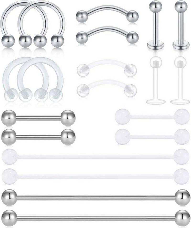 D.Bella Piercing-Set 16G 18G Klar Piercing Retainers Set Flexible Acryl Edelstahl 20 Stück von D.Bella
