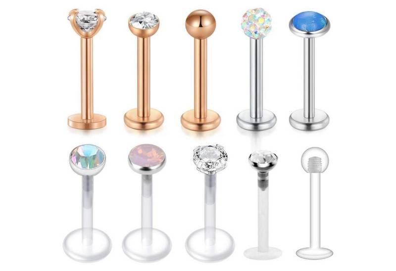 MODRSA Piercing-Set 16G Durchsichtig Acryl Chirurgenstahl Lippenpiercing Stud Labret von MODRSA