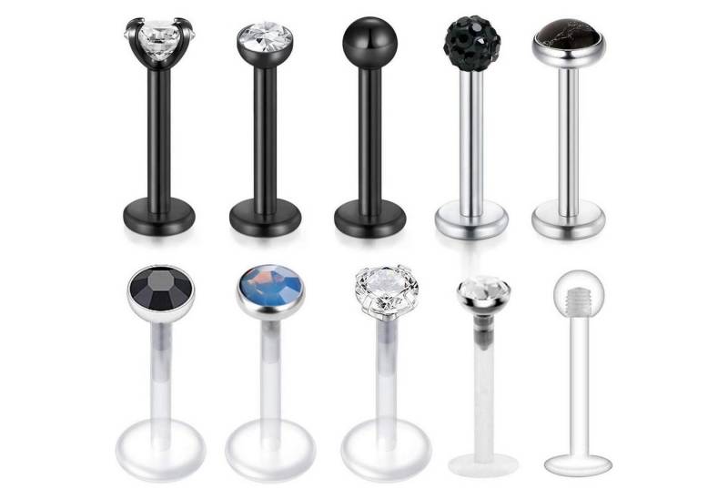 MODRSA Piercing-Set 16G Durchsichtig Acryl Chirurgenstahl Lippenpiercing Stud Tragus Helix von MODRSA