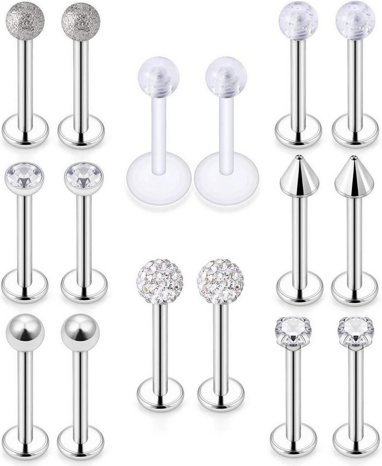 LAURITAMI Piercing-Set 18stk Lippenpiercing Labret Piercing Set 16G Chirurgenstahl 8mm von LAURITAMI