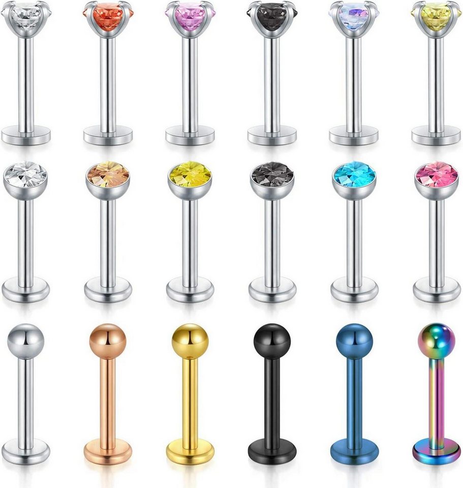 LAURITAMI Piercing-Set 18stk Lippenpiercing Labret Stecker Chirurgenstahl 16G Ohrring 8mm LAURITAMI Piercing-Set 18stk Lippenpiercing Labret Stecker Chirurgenstahl 16G Ohrring 8mm von LAURITAMI