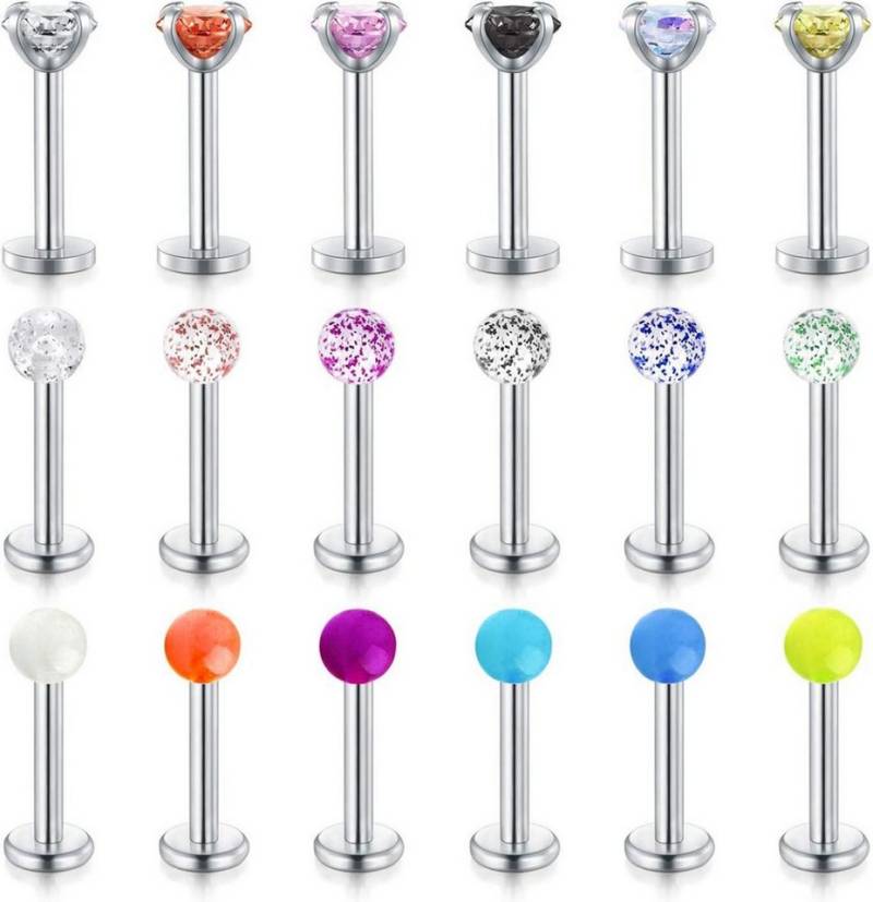 LAURITAMI Piercing-Set 18stk Lippenpiercing Labret Stecker Chirurgenstahl 16G Piercing 8mm von LAURITAMI