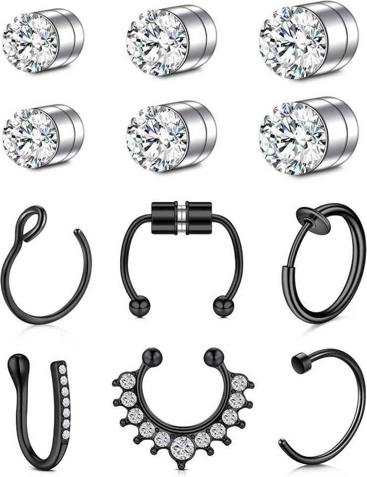 Mayhoop Piercing-Set 3 Paar Fake Nasenpiercing Set CZ Einlage Silber Rosegold von Mayhoop