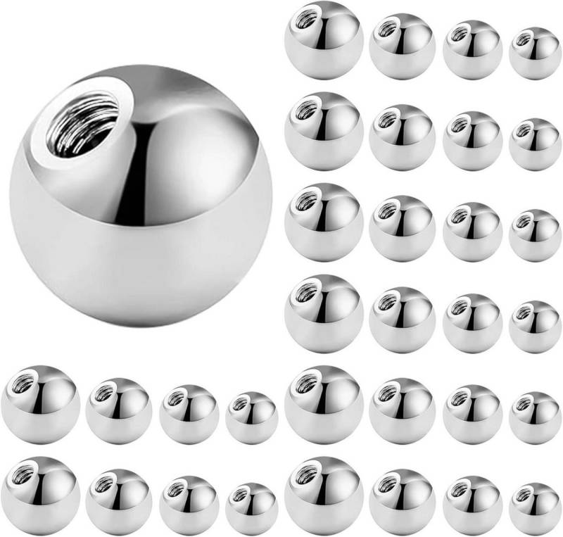 LuxusKollektion Piercing-Set 32stk Piercing Kugel Set 1,2mm Chirurgenstahl Silber Ersatzkugel von LuxusKollektion