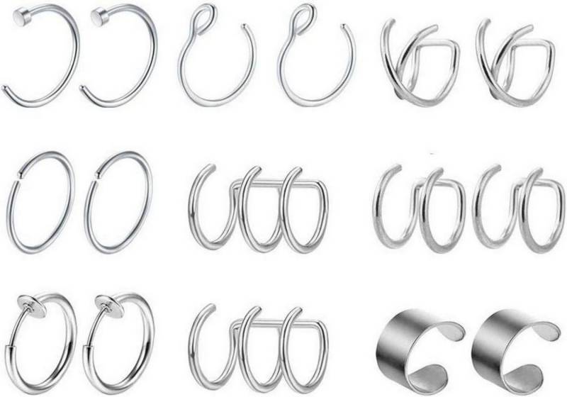 Mayhoop Piercing-Set 4-24Stk Fake Piercings Ohrklemme Ear Cuff Edelstahl Face Piercings von Mayhoop