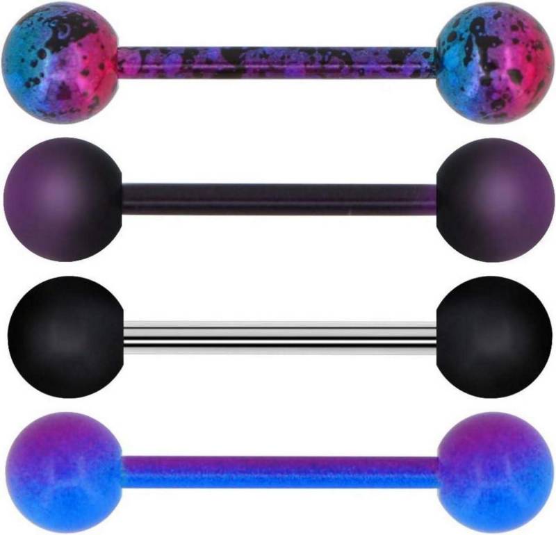 OUFER Piercing-Set 4 Stück 14G Edelstahl Purple Black Splatter Tongue Barbell Piercing von OUFER