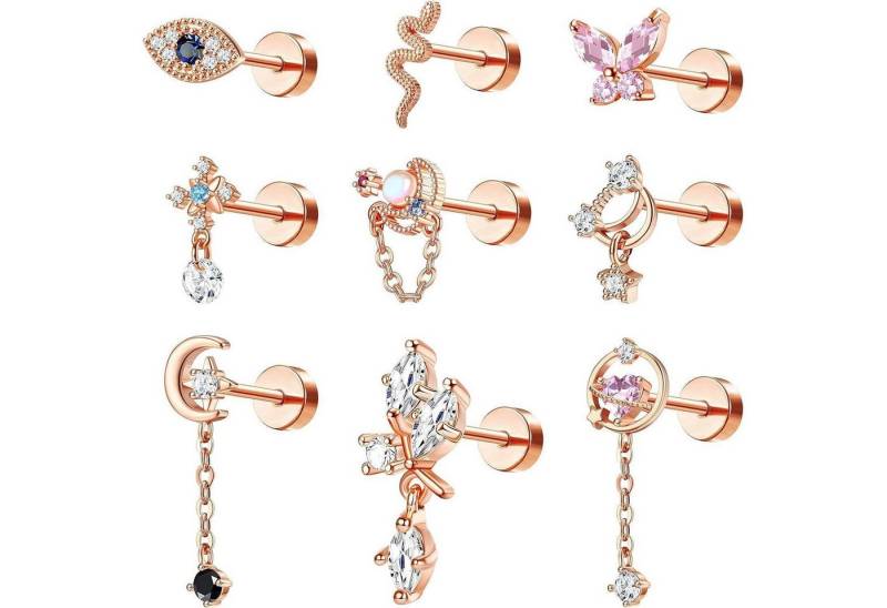 Kakonia Piercing-Set 9 Stück 16G Helix Piercings Damen Chirurgenstahl Schmetterling Tragus von Kakonia