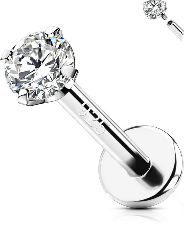 OUFER Piercing-Set 925 Helix Piercing Silber 8mm Innengewinde CZ Tragus Conch 16G von OUFER