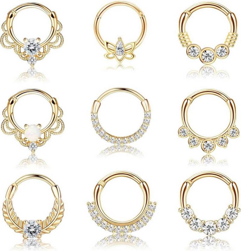 Kakonia Piercing-Set 9stk Septum Piercing Set 16G Chirurgenstahl Zirkonia Opal Nasenring von Kakonia