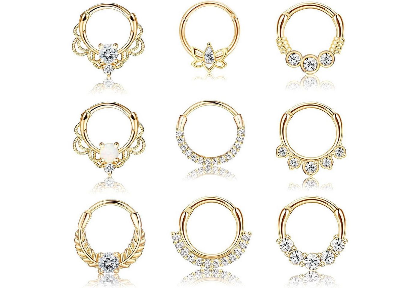 Kakonia Piercing-Set 9stk Septum Piercing Set Chirurgenstahl Zirkonia Nasen Tragus Daith von Kakonia