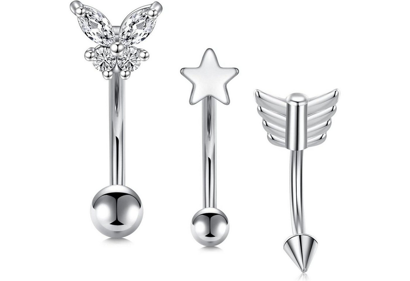 LuxusKollektion Piercing-Set Augenbrauenpiercing Chirurgenstahl 1,2 mm Stab Rook 3stk 8mm Stern von LuxusKollektion