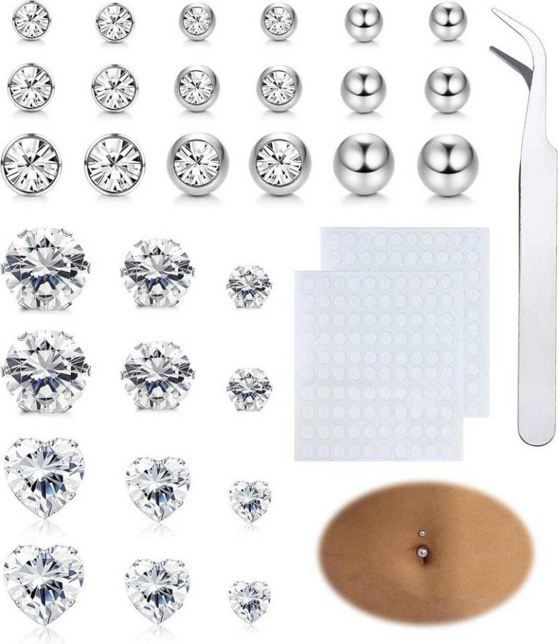 Adramata Piercing-Set Fake Bauchnabelpiercing Nasenpiercing Ohrstecker Augenbrauenring Lip von Adramata