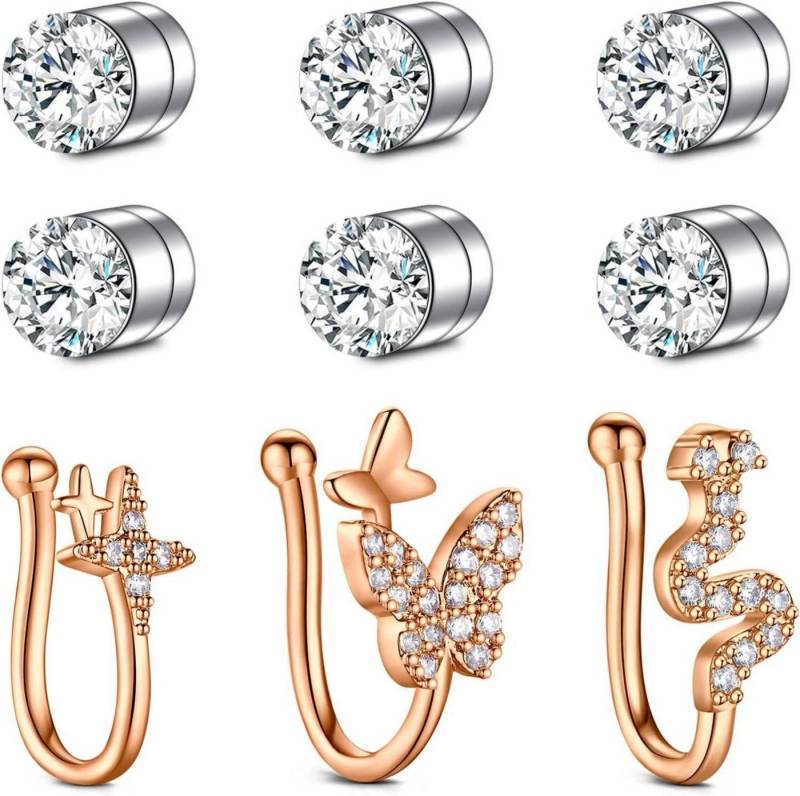 Mayhoop Piercing-Set Fake Nasenpiercing Set 4-15Stück Silber Rosegold Ohrclips Schmuck von Mayhoop