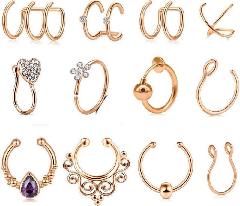 Mayhoop Piercing-Set Fake Piercings Set 12-tlg. Silber Rosegold Ohrclips Ohrmanschetten von Mayhoop
