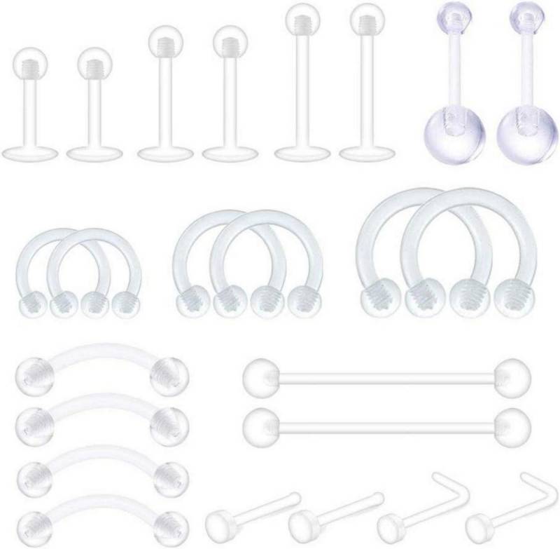 D.Bella Piercing-Set Flexibles Klar Piercing Set 24 Stück für Nasen Lippe Ohr Gesicht von D.Bella