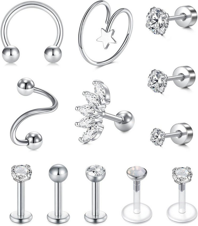 LAURITAMI Piercing-Set Helix Piercings Chirurgenstahl 1.2mm 6mm Kristall Diamant 12stk LAURITAMI Piercing-Set Helix Piercings Chirurgenstahl 1.2mm 6mm Kristall Diamant 12stk von LAURITAMI