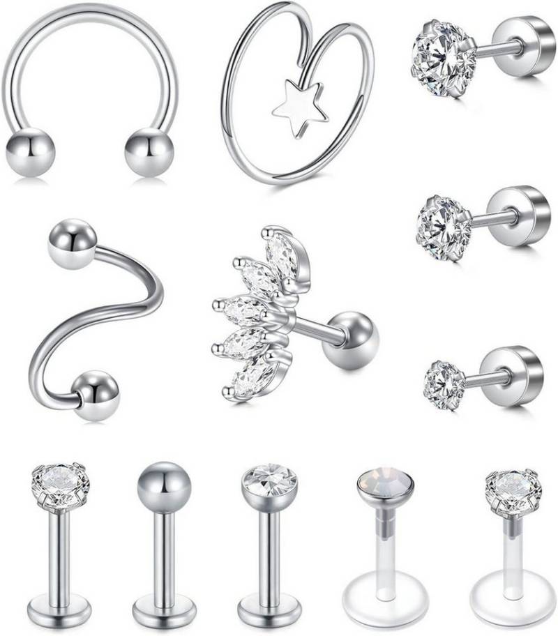 LAURITAMI Piercing-Set Helix Piercings Chirurgenstahl 1.2mm 6mm Kristall Diamant 12stk von LAURITAMI