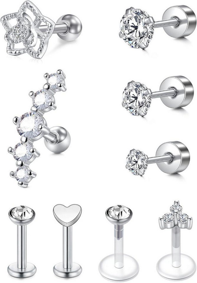 LAURITAMI Piercing-Set Helix Piercings Chirurgenstahl 1.2mm 6mm Tragus Ohrring Kristall von LAURITAMI