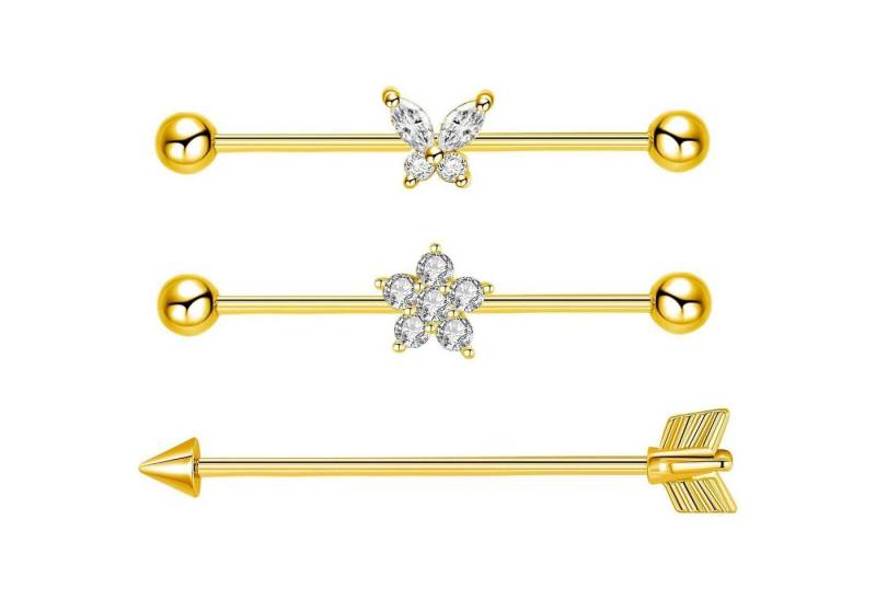 Besyvvin Piercing-Set Industrial Bars 38mm Chirurgenstahl Schmetterling Herz Blume Piercing von Besyvvin