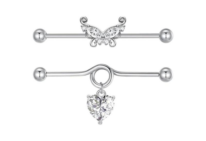 Besyvvin Piercing-Set Industrial Bars 38mm Schmetterling Herz Blume Scaffold Piercing 14G von Besyvvin