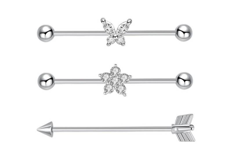 Besyvvin Piercing-Set Industrial Bars Schmetterling Herz Blume Piercing 14G Scaffold 38mm von Besyvvin