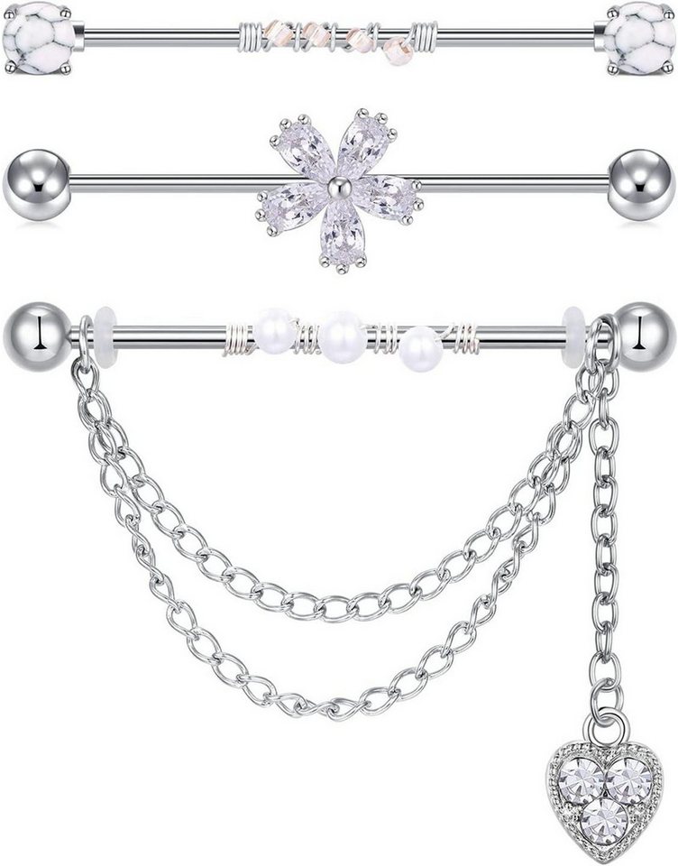 D.Bella Piercing-Set Industrial Piercing Bar Set Baumeln Kette Chirurgenstahl 14G Silber von D.Bella