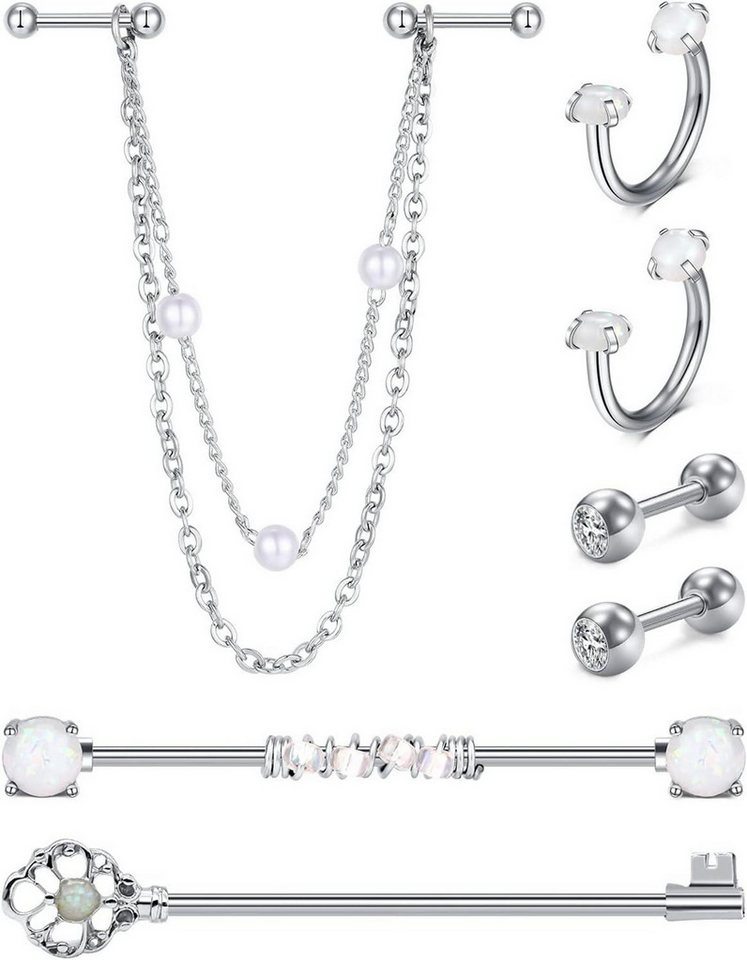 D.Bella Piercing-Set Industrial Piercing Bar Set Chirurgenstahl 14Gauge Silber 38mm von D.Bella