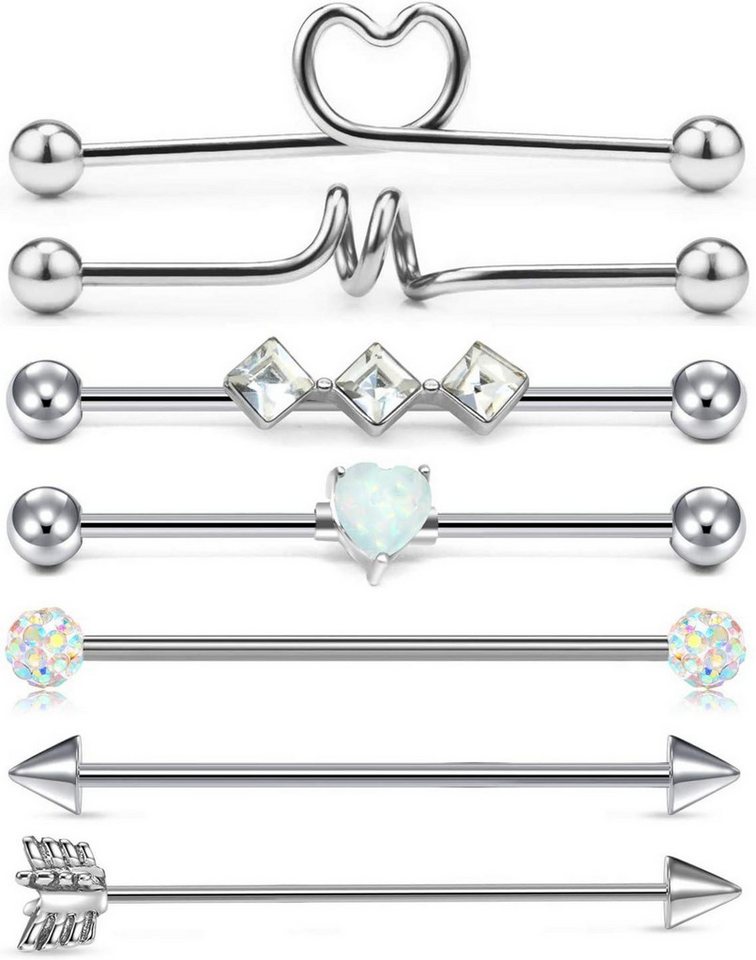LAURITAMI Piercing-Set Industrial Piercing Barbell Set 7stk 14G 38mm Edelstahl Opal Zirkon von LAURITAMI