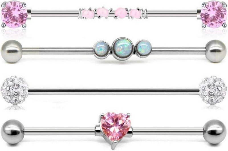 Briana Williams Piercing-Set Industrial Piercing Bars Chirurgenstahl 14G 38mm mit Stein Silber von Briana Williams