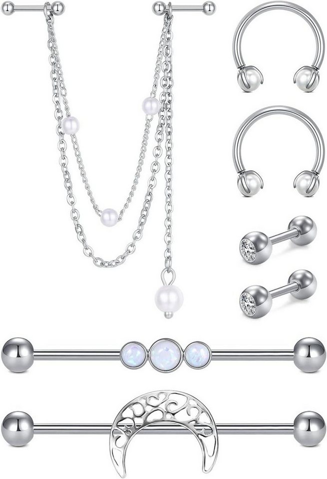 D.Bella Piercing-Set Industrial Piercing Schmuck Set Chirurgenstahl 14Gauge 1.6mm Silber von D.Bella