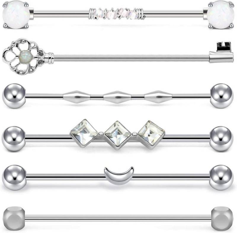 Mayhoop Piercing-Set Industrial Piercing Set 6 Stk 14Gauge Stab Barbell 38mm Edelstahl Opal von Mayhoop