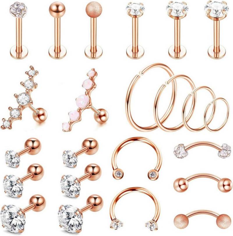 Kakonia Piercing-Set Kakonia 23 Stück 16G Silber Rosegold Piercing Ohrschmuck Set von Kakonia