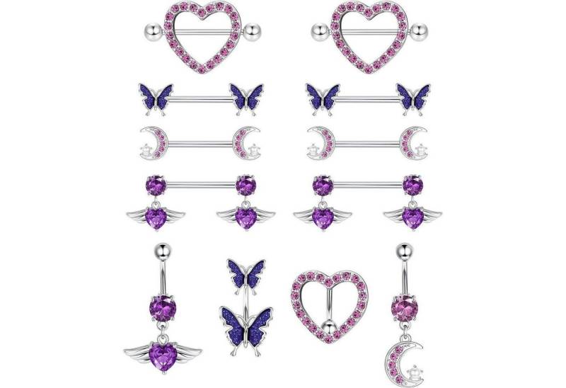 Kakonia Piercing-Set Kakonia Nippel- und Bauchnabelpiercing Set Damen Edelstahl Zirkonia von Kakonia