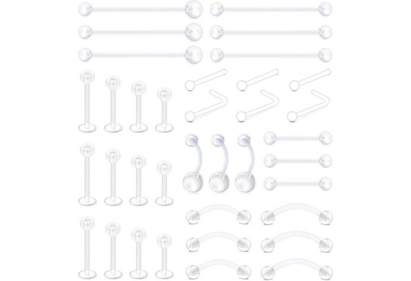 MODRSA Piercing-Set Klar Körperpiercing Kit 36Stk Bauchnabel Lippe Nase Helix Ohrstecker von MODRSA