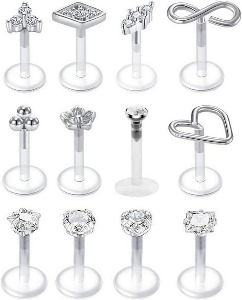 Mayhoop Piercing-Set Klare Flexibles Acryl Lippenpiercing 16G CZ Opal Tragus Helix Ohrringe von Mayhoop