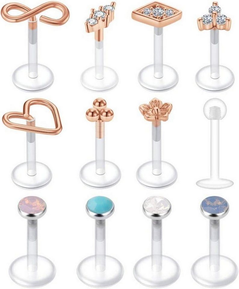 Mayhoop Piercing-Set Klare Lippenpiercing Tragus Helix Ohrringe Labret Piercing 16G CZ Opal von Mayhoop