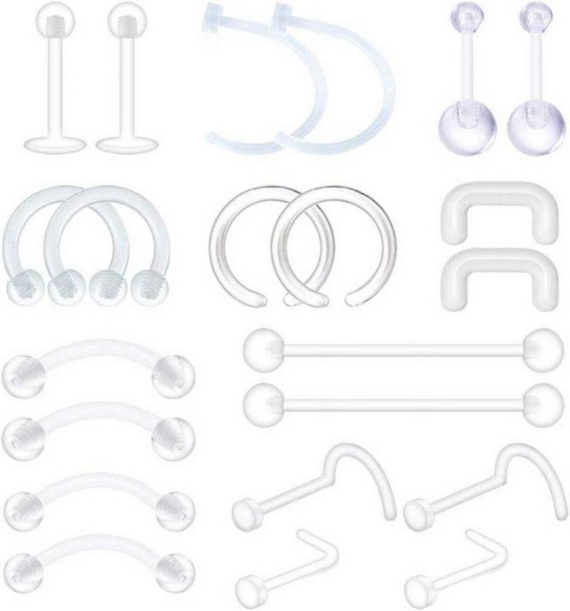 D.Bella Piercing-Set Klarer Flexibler Piercing Retainer 16G 18G Set 24 Stück Bioflex Acryl von D.Bella