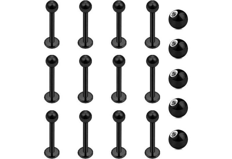 LuxusKollektion Piercing-Set Lippenpiercing 12er Stecker 1,2mm Chirurgenstahl Labret Schwarz 10mm von LuxusKollektion