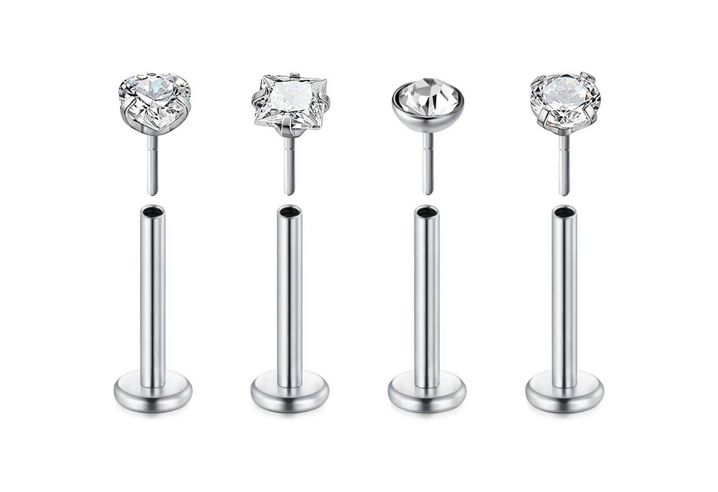 LuxusKollektion Piercing-Set Lippenpiercing 16G Labret Chirurgenstahl PushIn Silber 1.2 10mm silver von LuxusKollektion