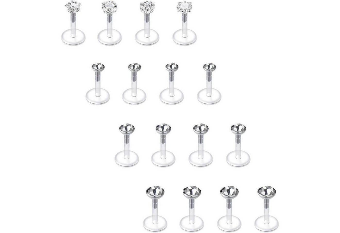 LuxusKollektion Piercing-Set Lippenpiercing Bioflex 16G Labert Set 6mm 8mm 10mm Opal CZ Style 1 von LuxusKollektion