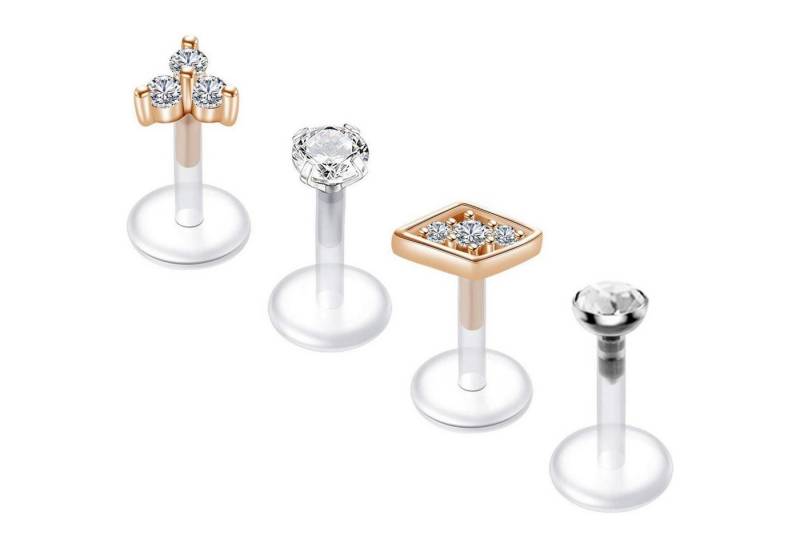 LuxusKollektion Piercing-Set Lippenpiercing Bioflex 16G Labret Tragus Helix CZ Opal 6mm 4stk Cz von LuxusKollektion